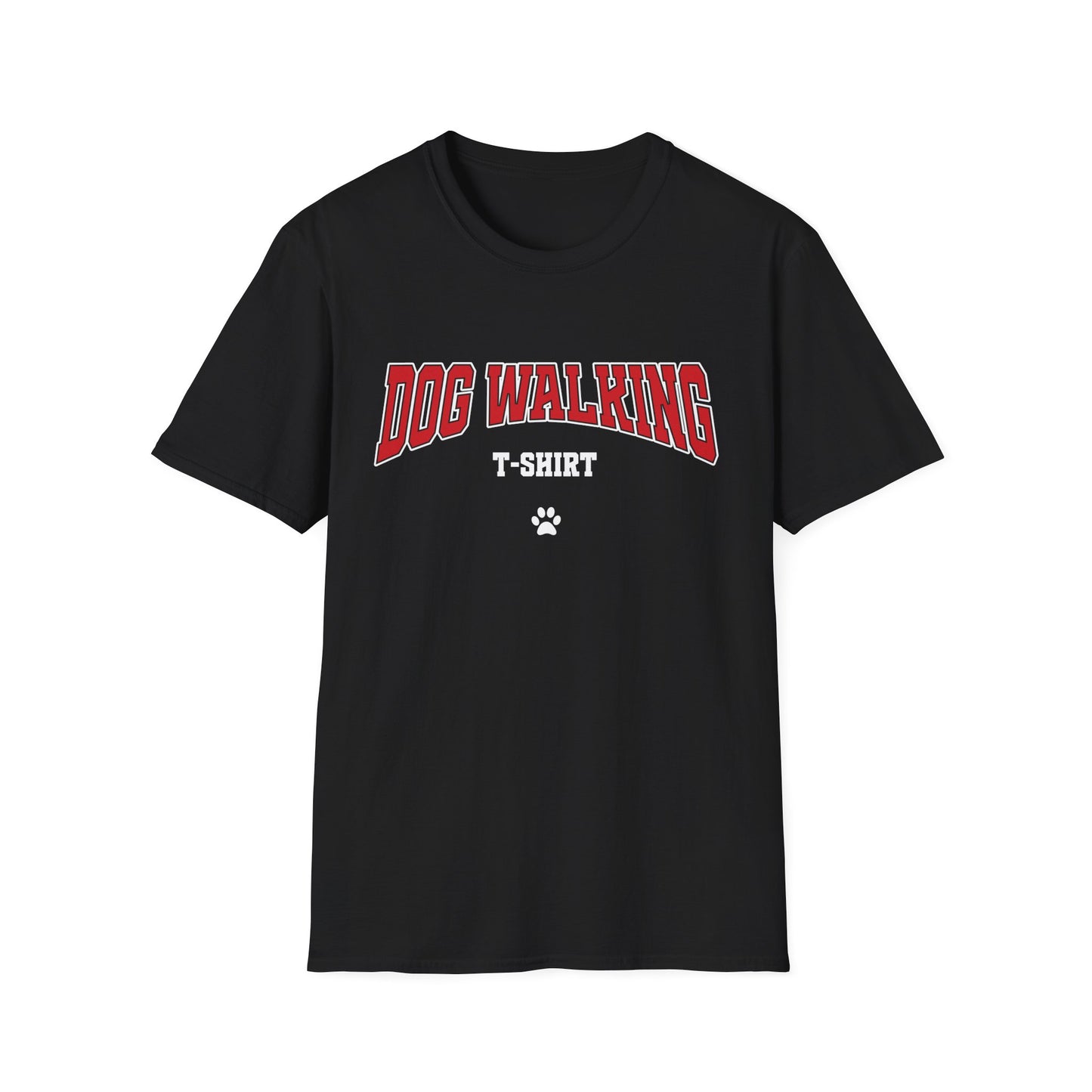 Dog Walking T-Shirt – Varsity Style Graphic Tee with Paw Print for Dog Dog Moms & Dads