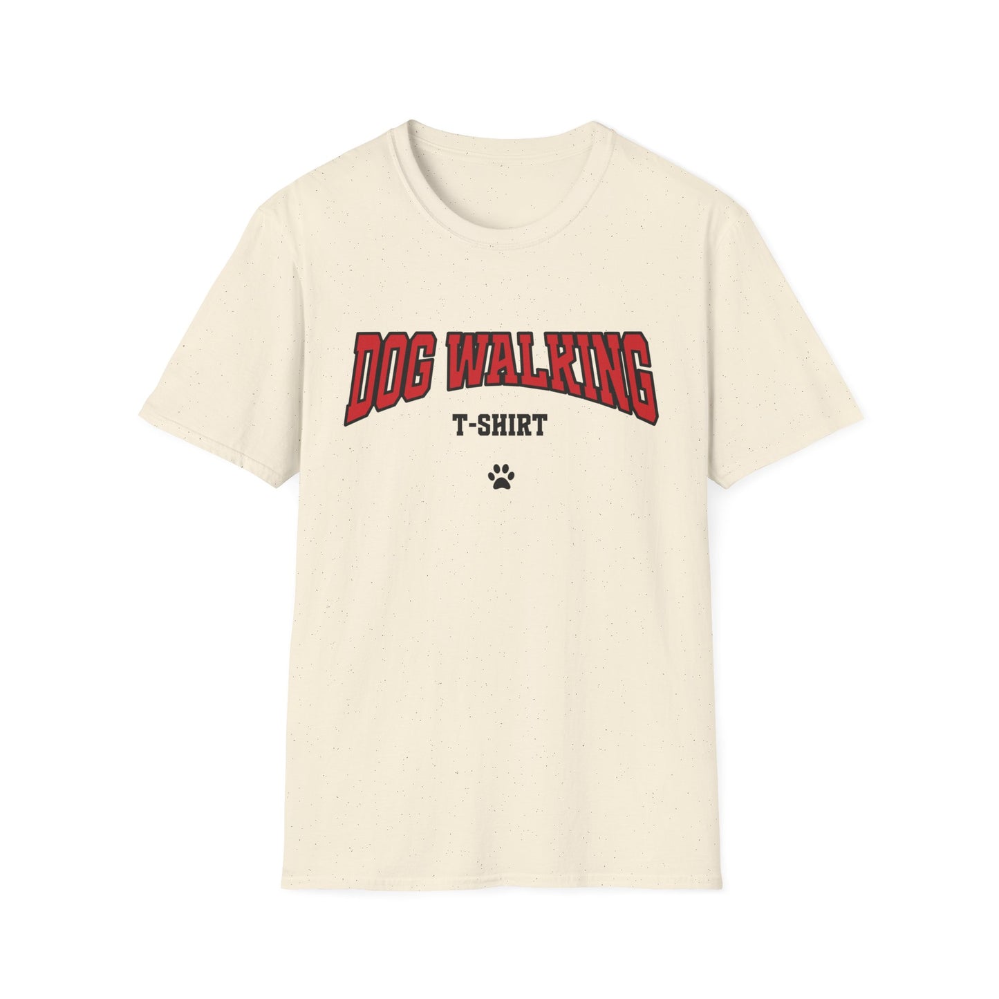 Dog Walking T-Shirt – Varsity Style Graphic Tee with Paw Print for Dog Dog Moms & Dads