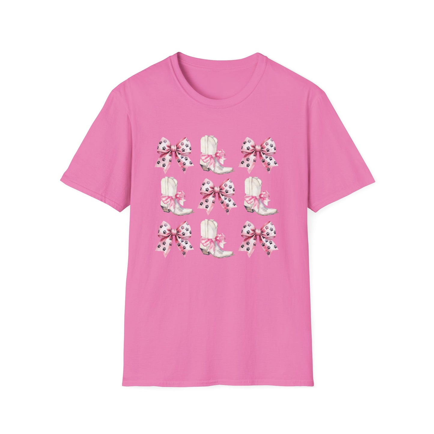 Cowgirl Boots and Paw Print Bow T-Shirt – Western Dog Mom Graphic Tee for Pet Lovers and Country Girls