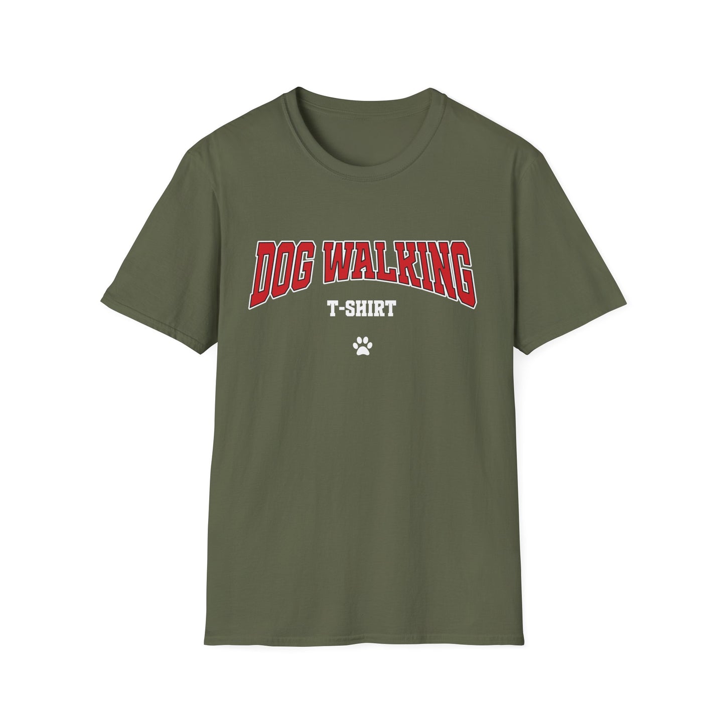 Dog Walking T-Shirt – Varsity Style Graphic Tee with Paw Print for Dog Dog Moms & Dads