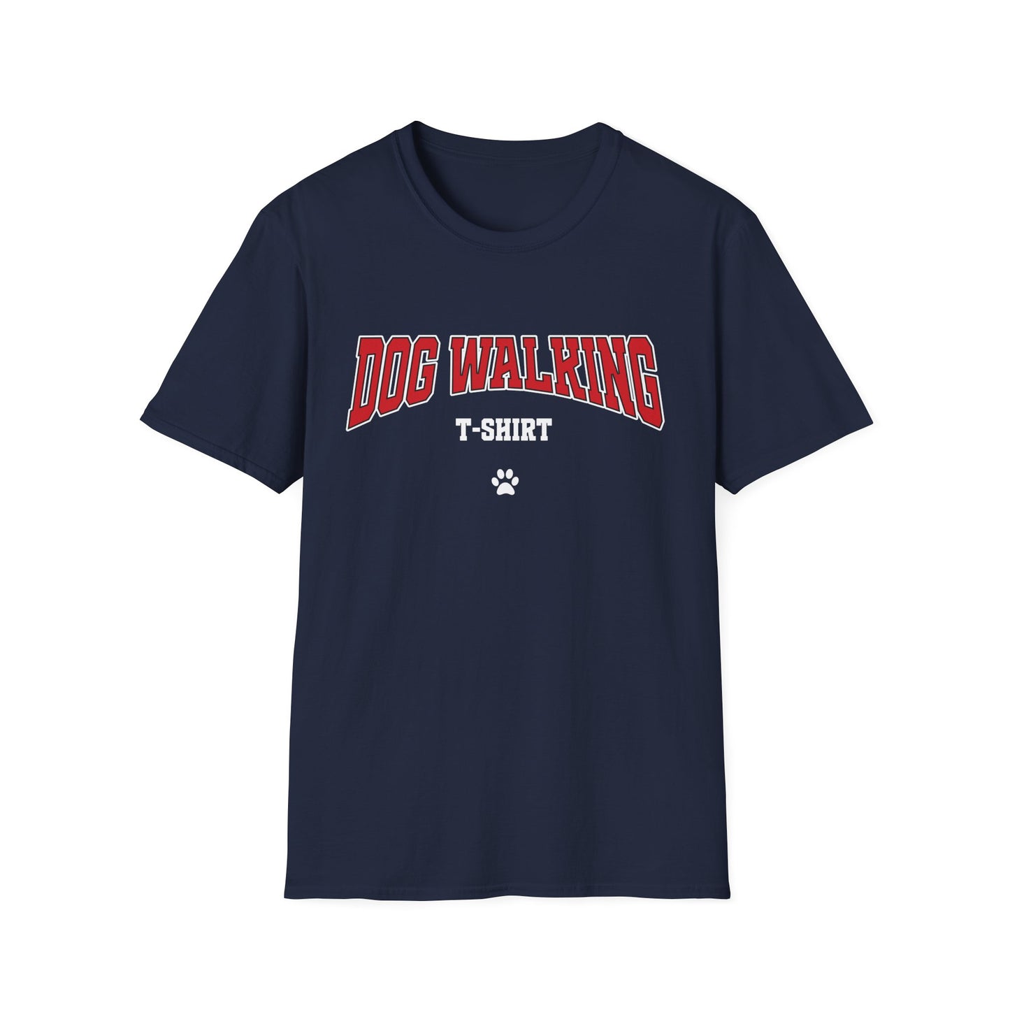 Dog Walking T-Shirt – Varsity Style Graphic Tee with Paw Print for Dog Dog Moms & Dads