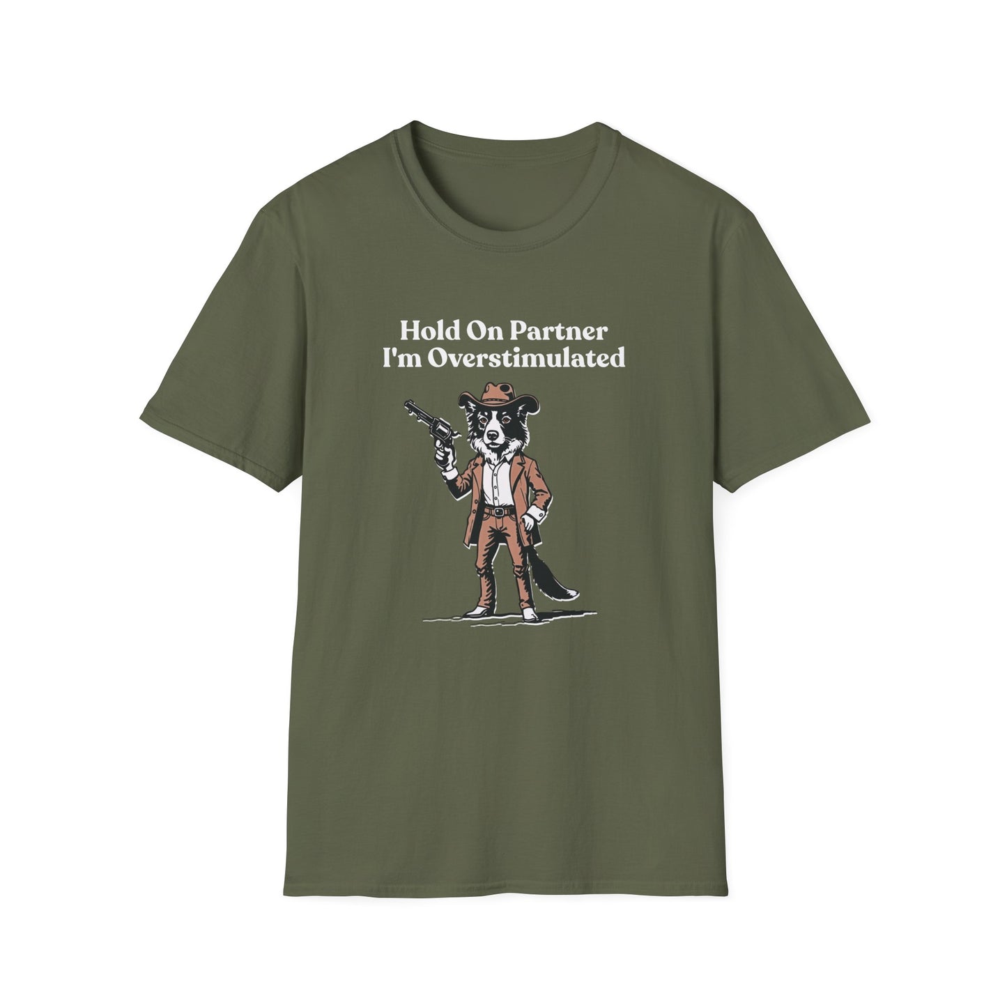 Border Collie Overstimulated Western T-Shirt - Funny Dog Tshirt, Border Collie Mom Shirt, Unhinged Gen Z Shirt
