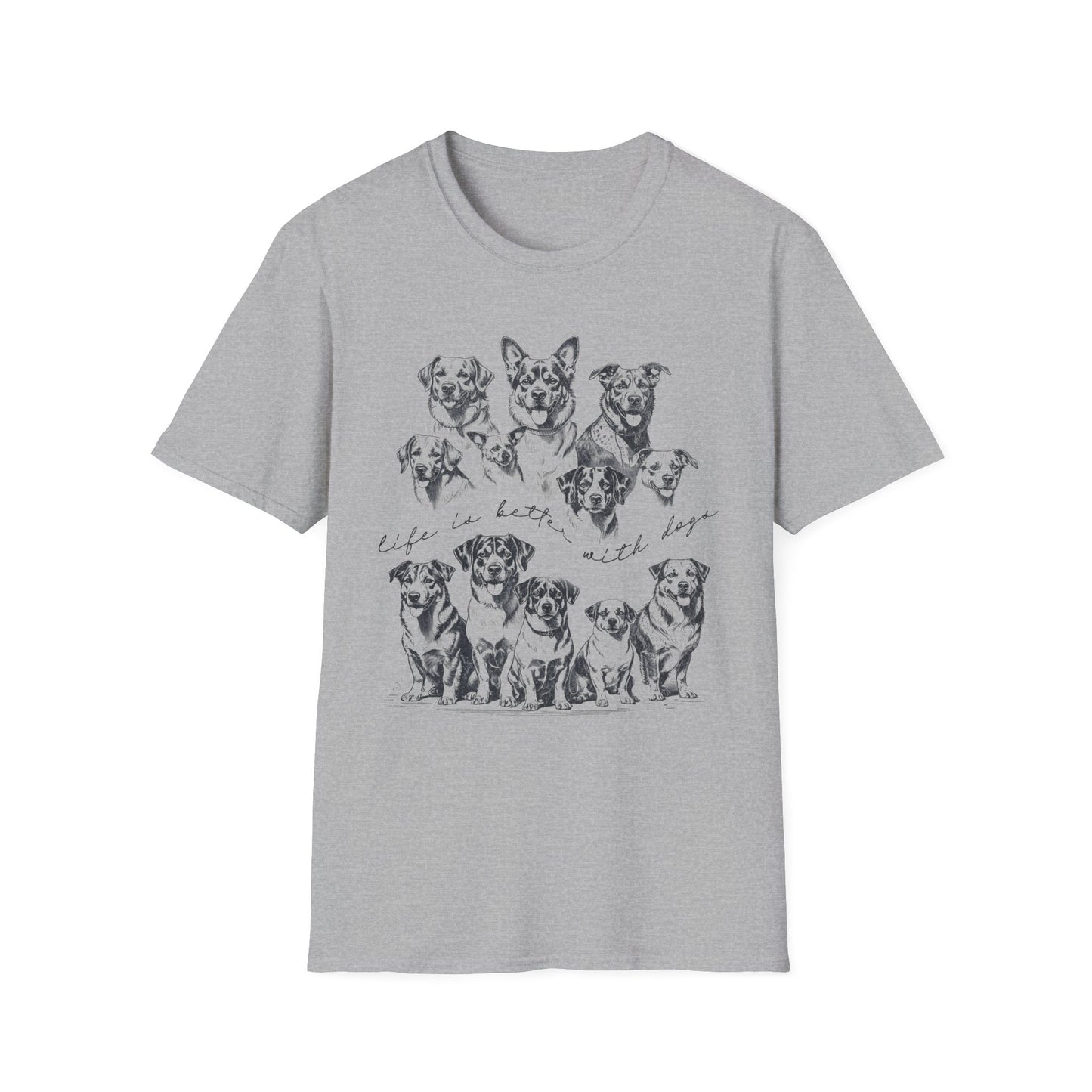 Life Is Better With Dogs Graphic Tee – Cute Dog T-Shirt for Dog Moms and Pet Parents, Dog Lover Gift