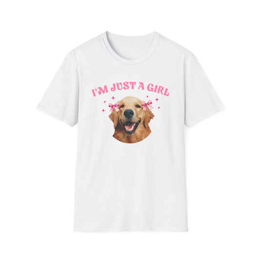 I’m Just a Girl Dog T-Shirt – Golden Retriever With Bows Meme Tee for Delulu Dog Moms and Silly Pet Lovers