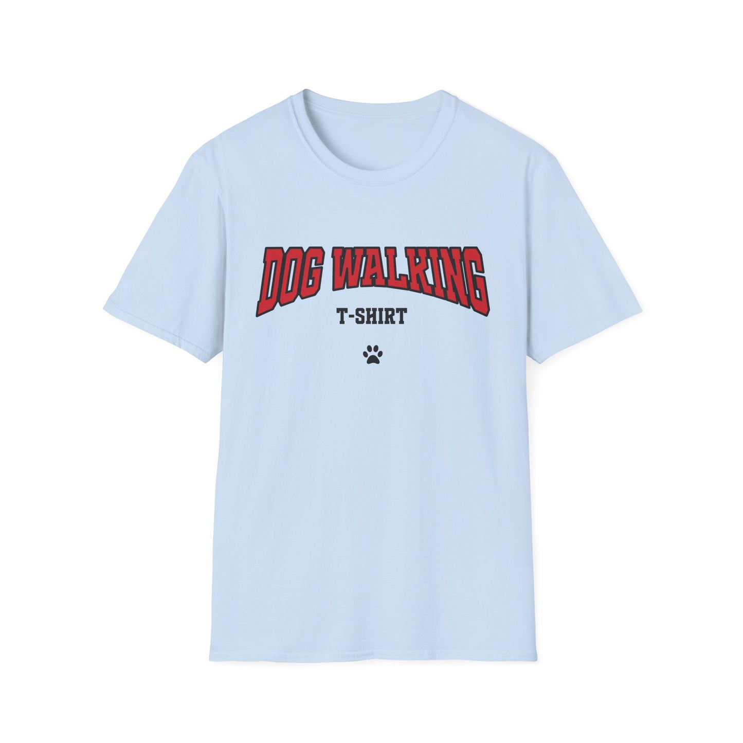 Dog Walking T-Shirt – Varsity Style Graphic Tee with Paw Print for Dog Dog Moms & Dads