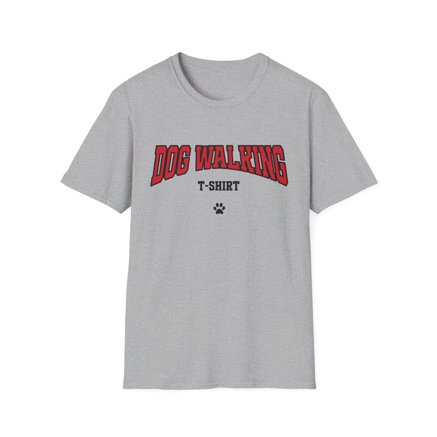 Dog Walking T-Shirt – Varsity Style Graphic Tee with Paw Print for Dog Dog Moms & Dads