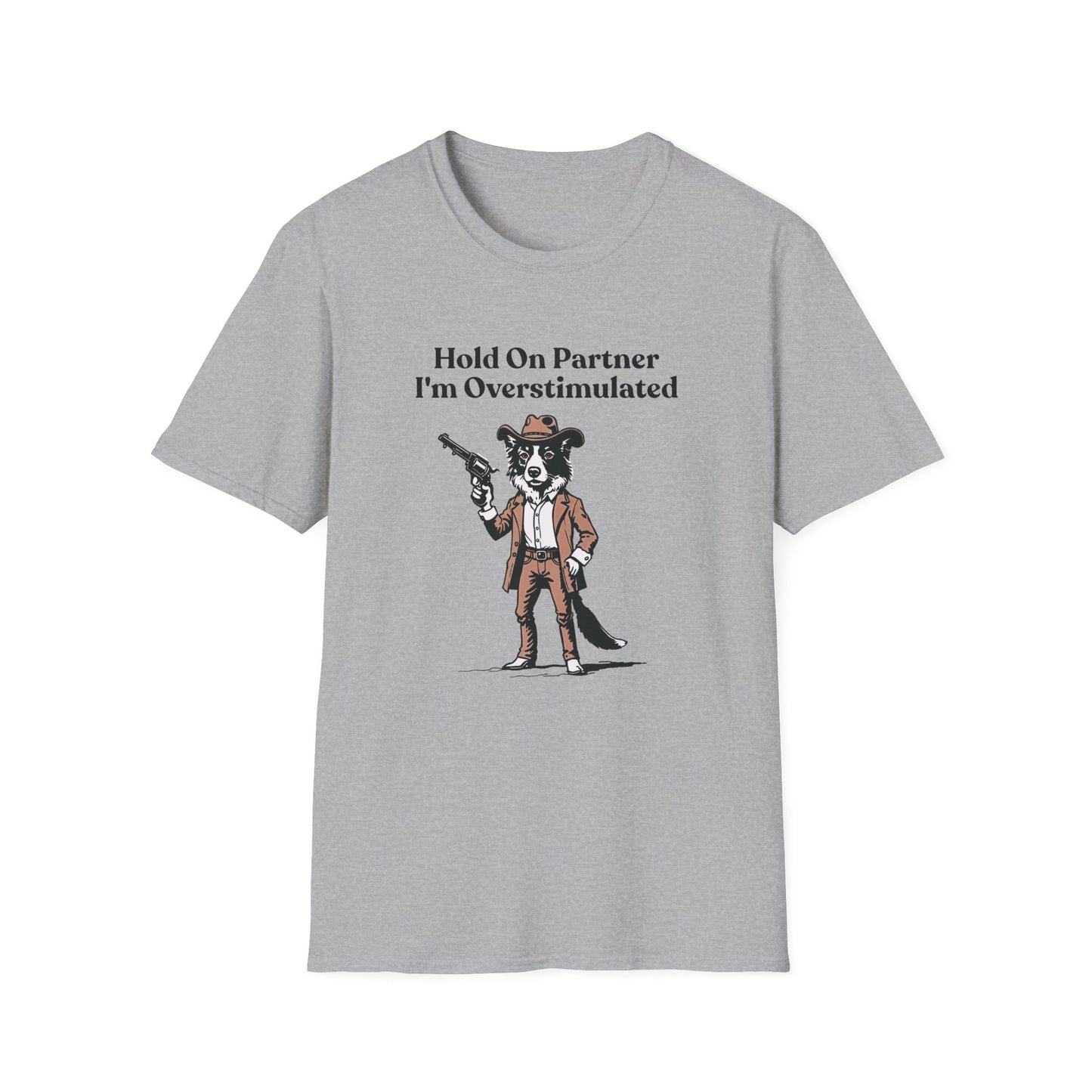Border Collie Overstimulated Western T-Shirt - Funny Dog Tshirt, Border Collie Mom Shirt, Unhinged Gen Z Shirt