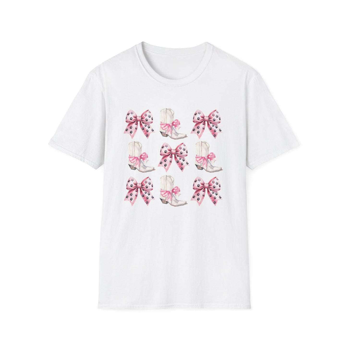 Cowgirl Boots and Paw Print Bow T-Shirt – Western Dog Mom Graphic Tee for Pet Lovers and Country Girls