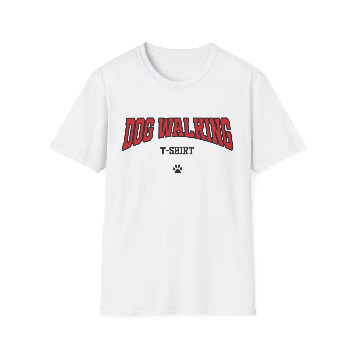 Dog Walking T-Shirt – Varsity Style Graphic Tee with Paw Print for Dog Dog Moms & Dads