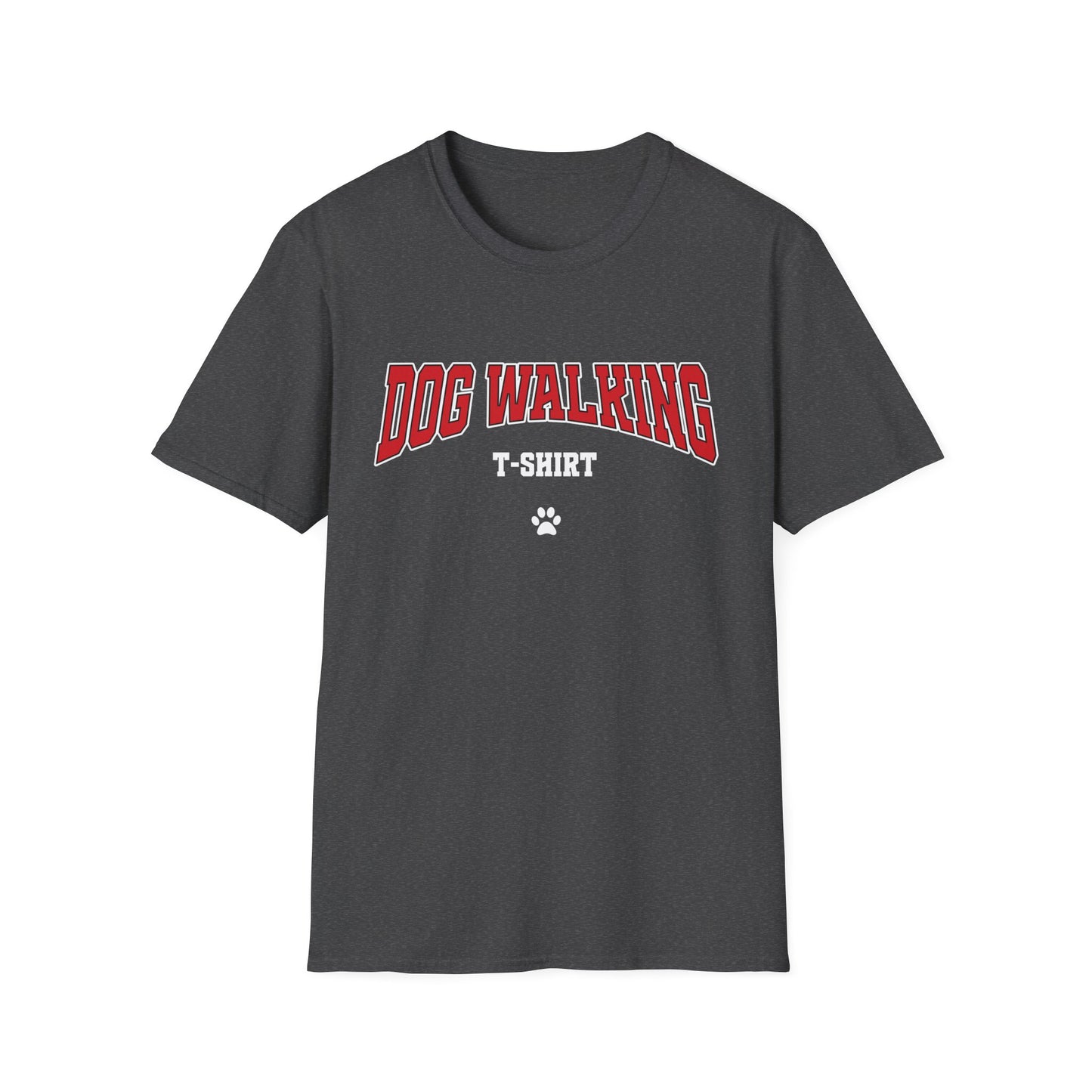 Dog Walking T-Shirt – Varsity Style Graphic Tee with Paw Print for Dog Dog Moms & Dads