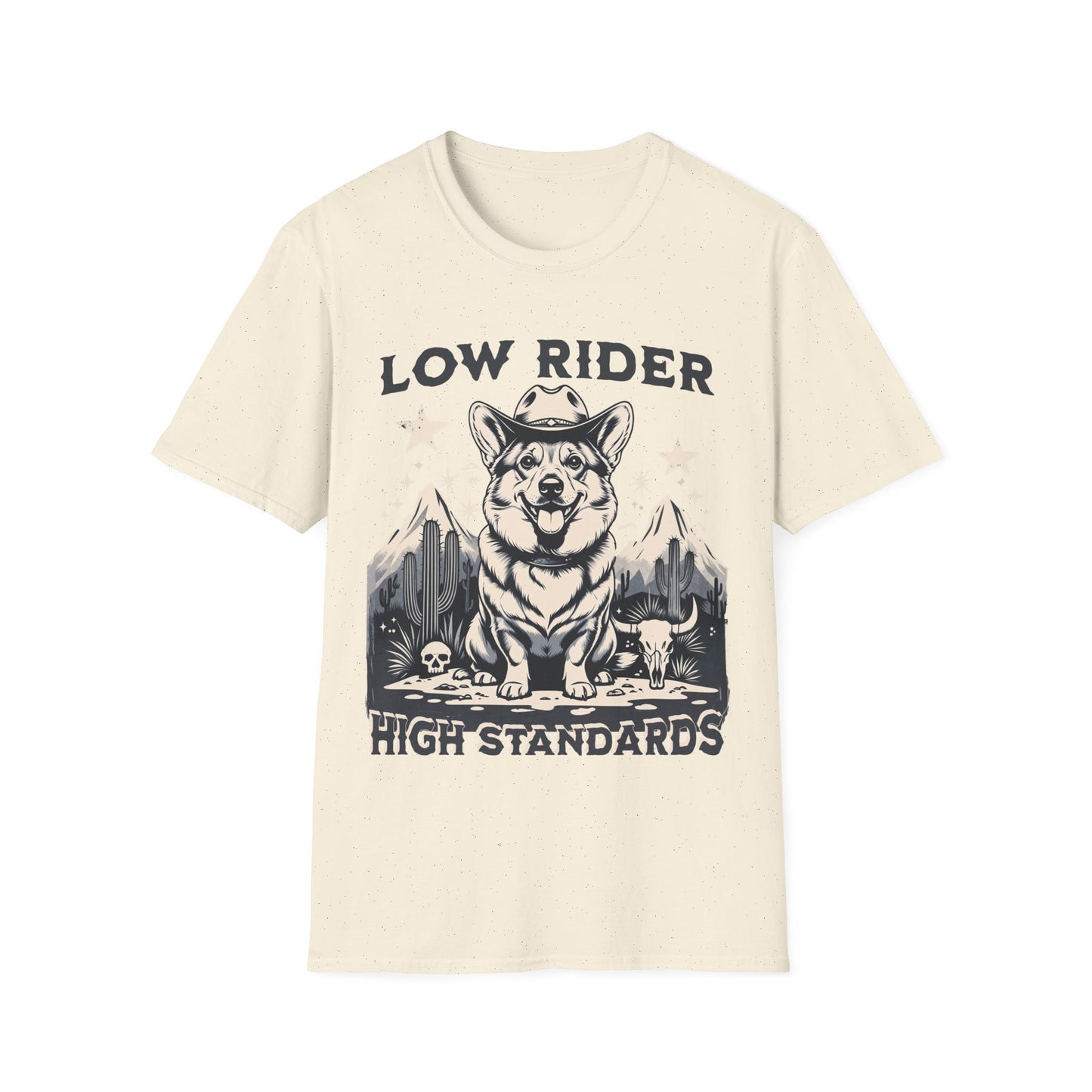 Funny Western Corgi T-Shirt – Low Rider High Standards Cowboy Funny Dog T-Shirt