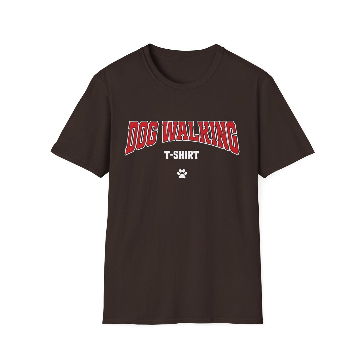 Dog Walking T-Shirt – Varsity Style Graphic Tee with Paw Print for Dog Dog Moms & Dads