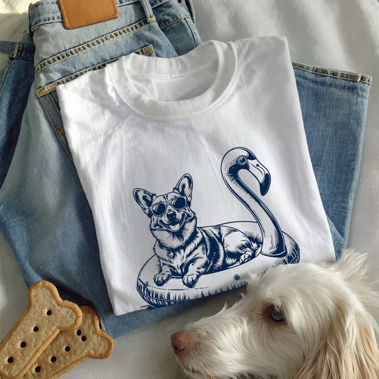 Corgi Summer Flamingo T-shirt