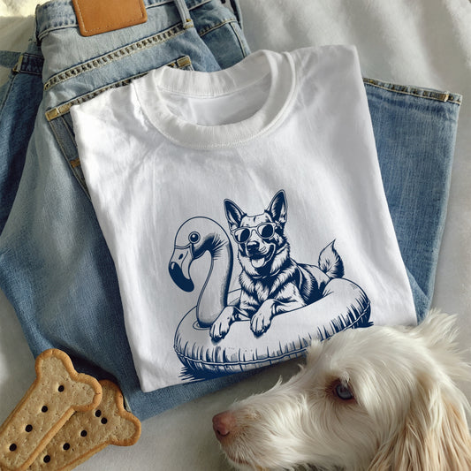German Shepherd Summer Flamingo T-shirt