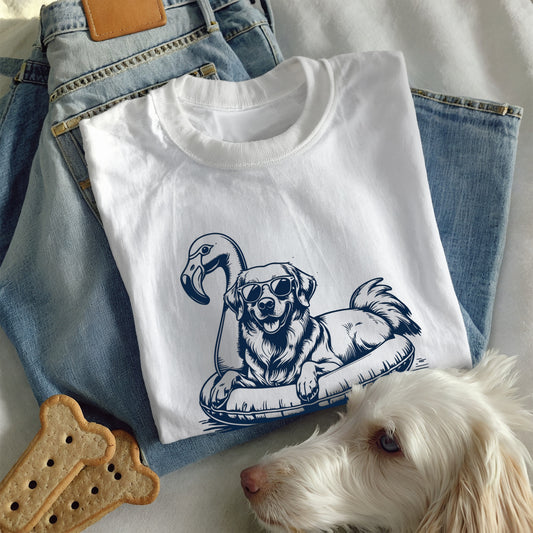 Golden Retriever Summer Flamingo T-shirt
