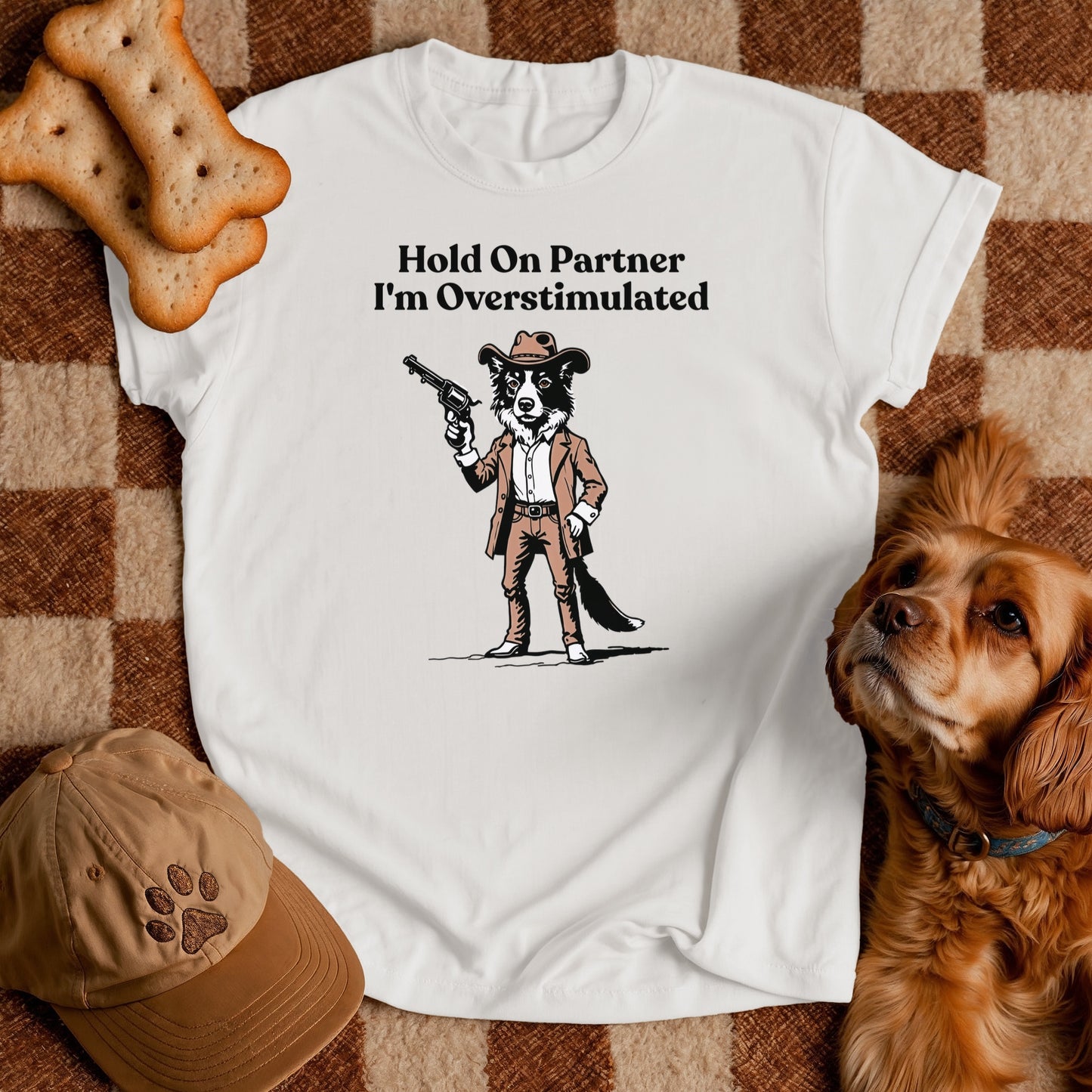 Border Collie Overstimulated Western T-Shirt - Funny Dog Tshirt, Border Collie Mom Shirt, Unhinged Gen Z Shirt