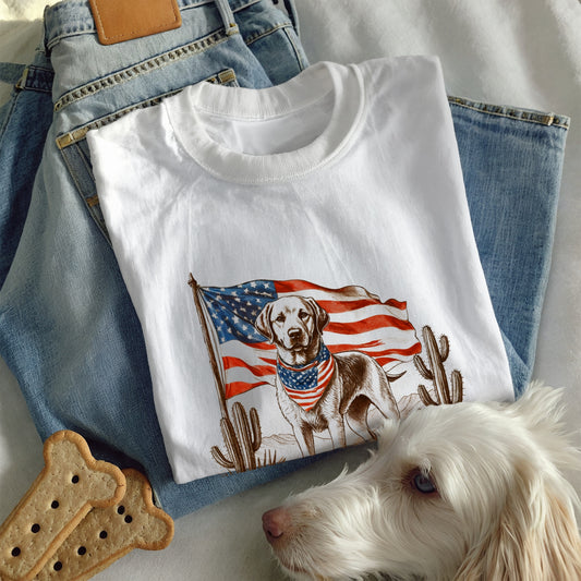 Patriotic Labrador T-Shirt – American Flag Dog Tee for 4th of July & Independence Day, American Flag Dog Shirt for Men & Women, Proud Labrador Retriever Mom Shirt