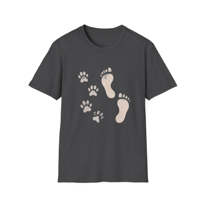 Paw Print and Footprint T-Shirt – Cute Minimalist Dog Lover Tee for Pet Parents, Gift for Dog Moms, Dog Dads, and Pet Owners