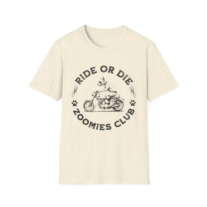 Ride or Die Dog Shirt – Zoomies Club Funny Biker Dog Motorcycle T-Shirt, Gift for Dog Dad