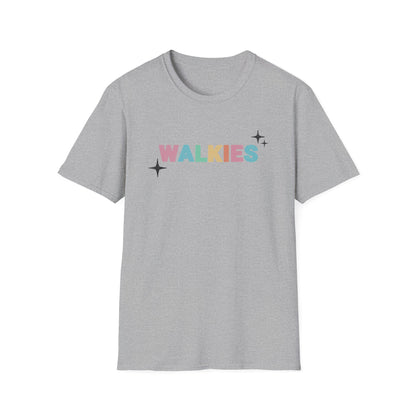 WALKIES Dog Mom Shirt – Cute Pastel Rainbow Pet Lover Tee, Oversized Dog Walking Shirt for Dog Parents
