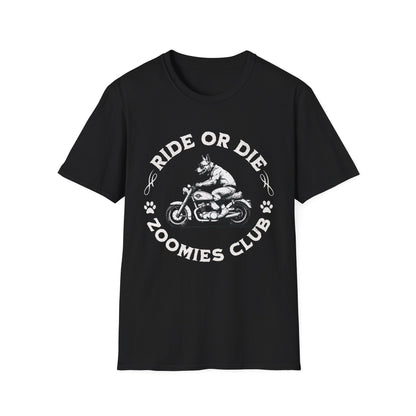 Ride or Die Dog Shirt – Zoomies Club Funny Biker Dog Motorcycle T-Shirt, Gift for Dog Dad