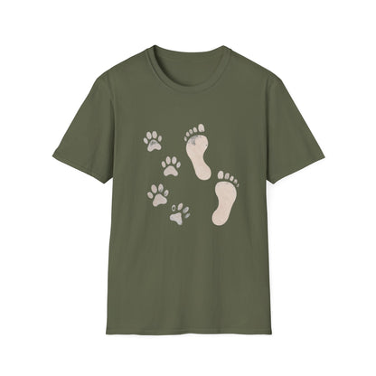 Paw Print and Footprint T-Shirt – Cute Minimalist Dog Lover Tee for Pet Parents, Gift for Dog Moms, Dog Dads, and Pet Owners
