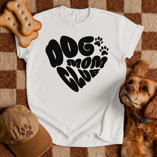 Dog Mom Club T-Shirt – Cute Heart-Shaped Graphic Tee for Pet Moms and Dog Lovers