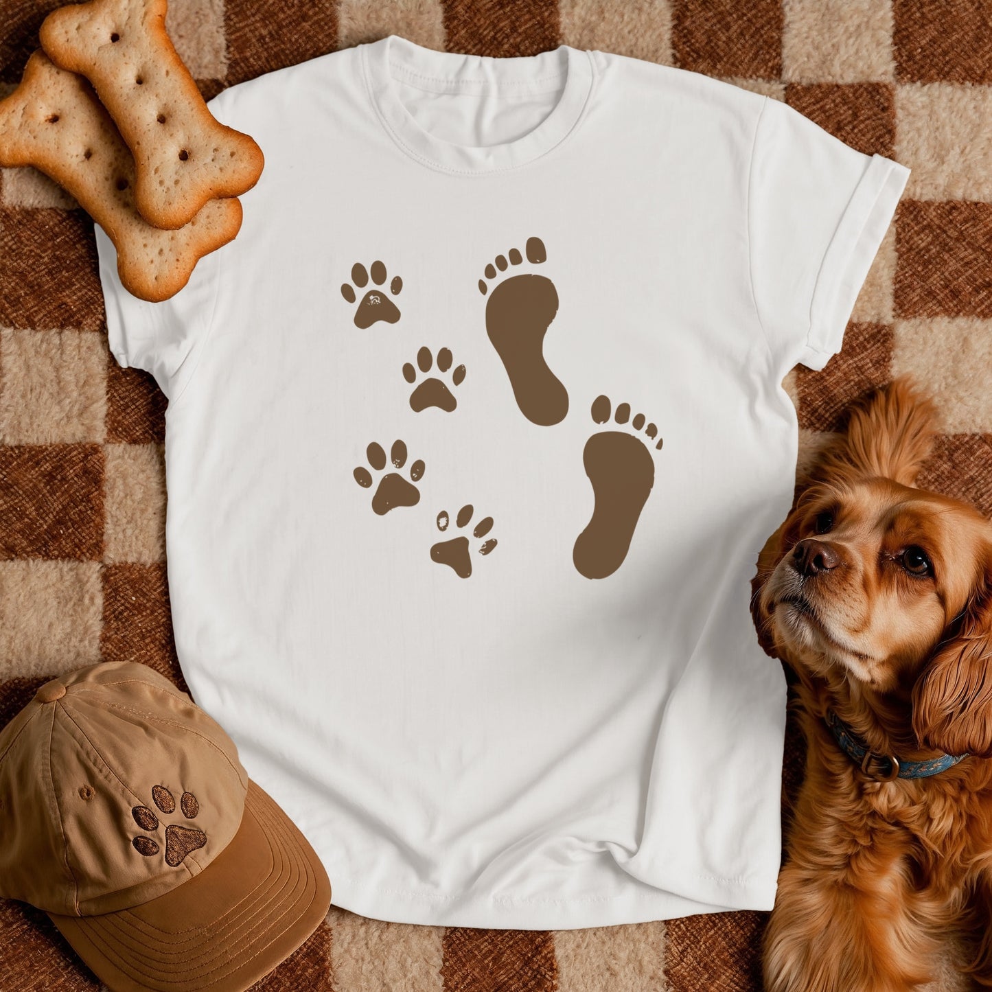Paw Print and Footprint T-Shirt – Cute Minimalist Dog Lover Tee for Pet Parents, Gift for Dog Moms, Dog Dads, and Pet Owners