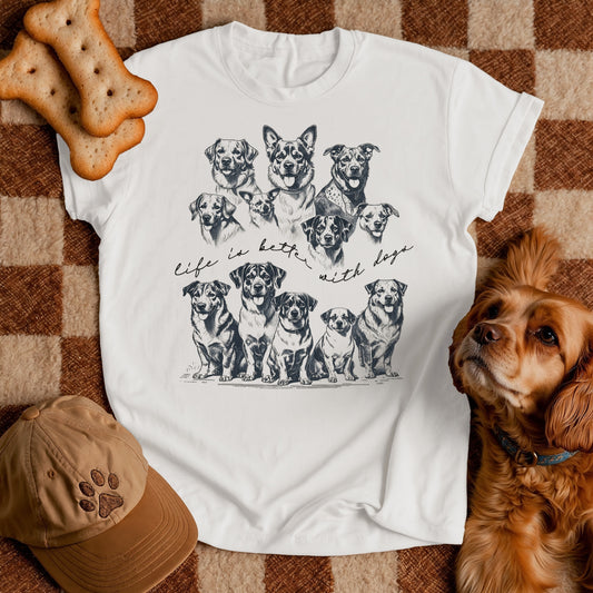 Life Is Better With Dogs Graphic Tee – Cute Dog T-Shirt for Dog Moms and Pet Parents, Dog Lover Gift