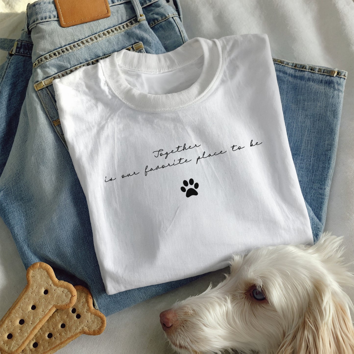 Together Is Our Favorite Place to Be T-Shirt - Minimalist Paw Print Graphic Tee