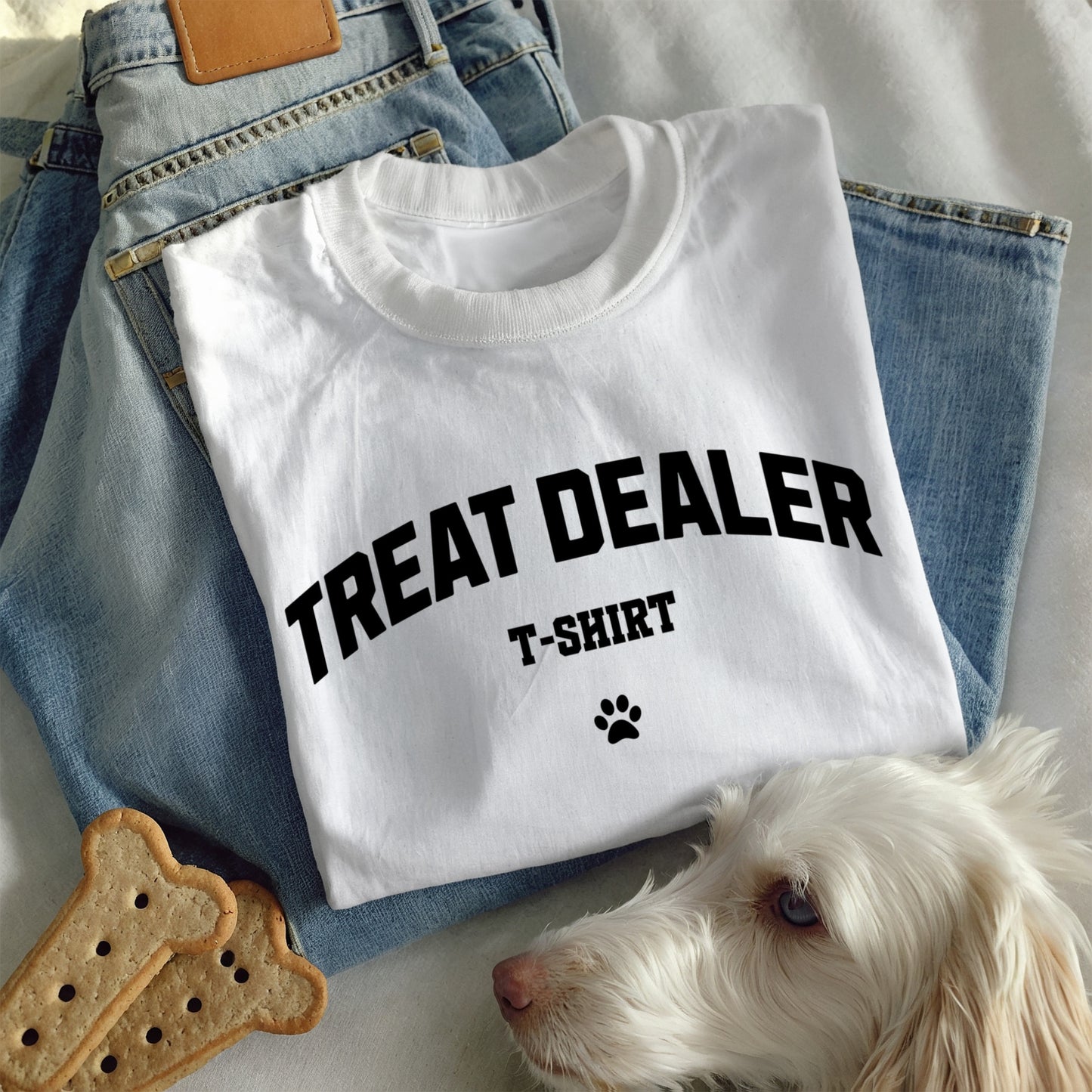 Treat Dealer Varsity T-Shirt – Dog Mom Aesthetic Tee, Cute Dog Walker Gift, Funny Pet Parent Gift
