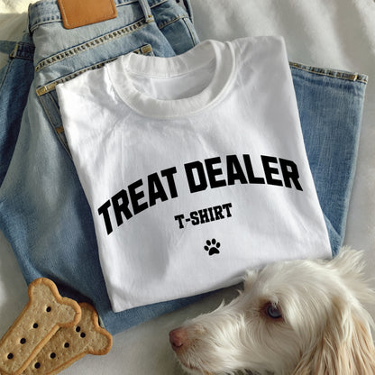 Treat Dealer Varsity T-Shirt – Dog Mom Aesthetic Tee, Cute Dog Walker Gift, Funny Pet Parent Gift
